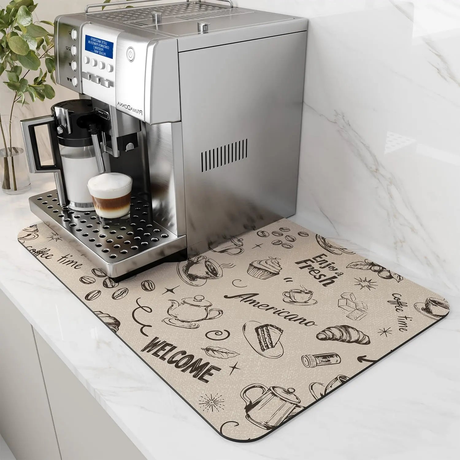 Alfombrilla para máquina de café VIKAMA, con reverso de goma, absorbente de agua, alfombrilla de secado de platos, alfombrilla de drenaje para encimera de cocina, decoración del hogar
