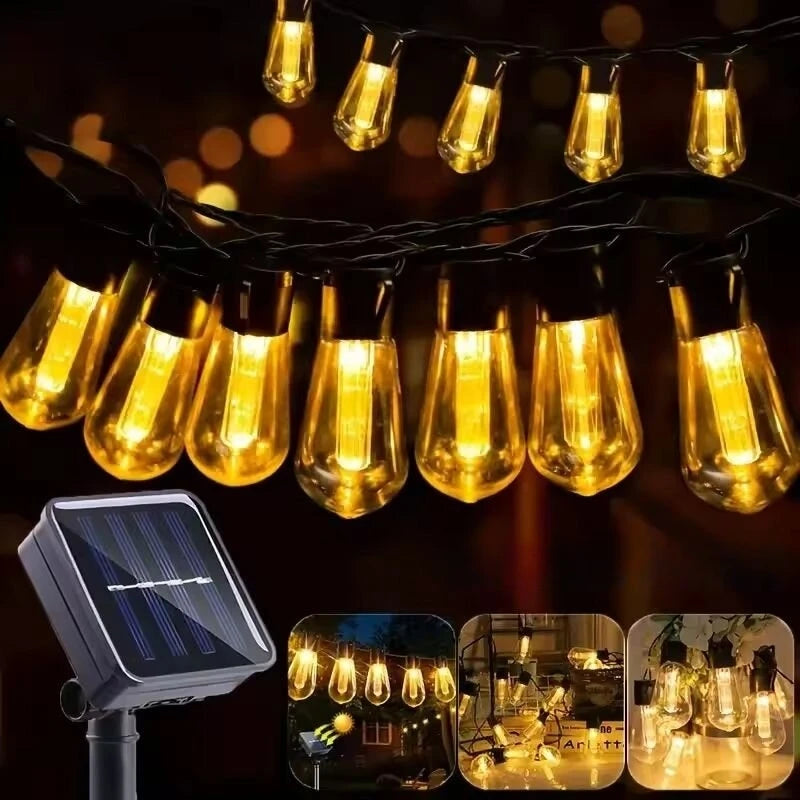1 ud. de guirnaldas de luces solares, luces impermeables para jardín exterior, jardín, terraza, balcón, camping, fiesta, decoración retro, luces de hadas