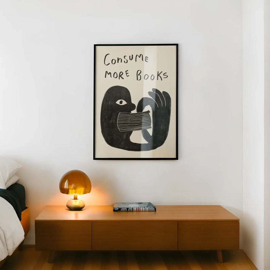 Décoration murale rétro en forme de livre, cadeau pour les amoureux des livres, impression murale d'illustration dessinée à la main, "Consommez plus de livres", impression, littérature sympa.