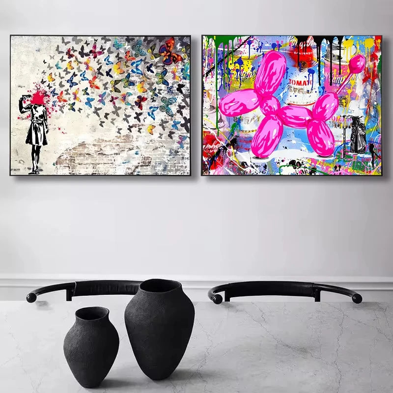 Banksy Street Art Canvas Paintings Sneakers Mouth Ballon Girl Graffiti Pop Art Posters Prints Cuadros Wall Art Home Decoration