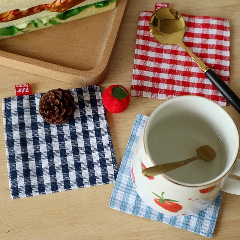 New Stripe Series Multicolor Korean Cotton Coaster Square Fresh Table Cloth Heat Insulation Mat Coffee Cup Placemat Table Decor