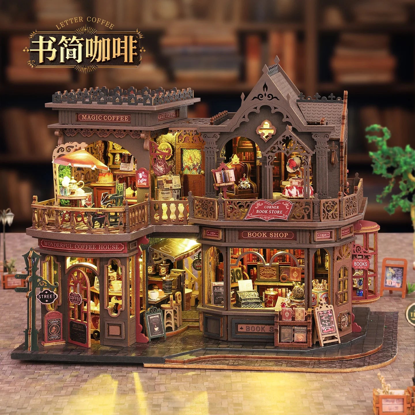 DIY Book Nook Café - Kit Puzzle 3D pour étagère, serre-livres fait main, cadeau créatif pour la décoration intérieure et les collectionneurs