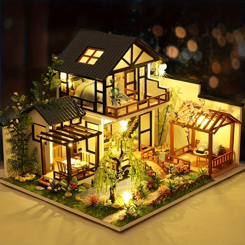 1 unidad, casa de muñecas de madera DIY, kit de modelo de montaje, rompecabezas 3D, regalos de cumpleaños y Navidad para adolescentes y adultos, micro modelo de decoración del hogar