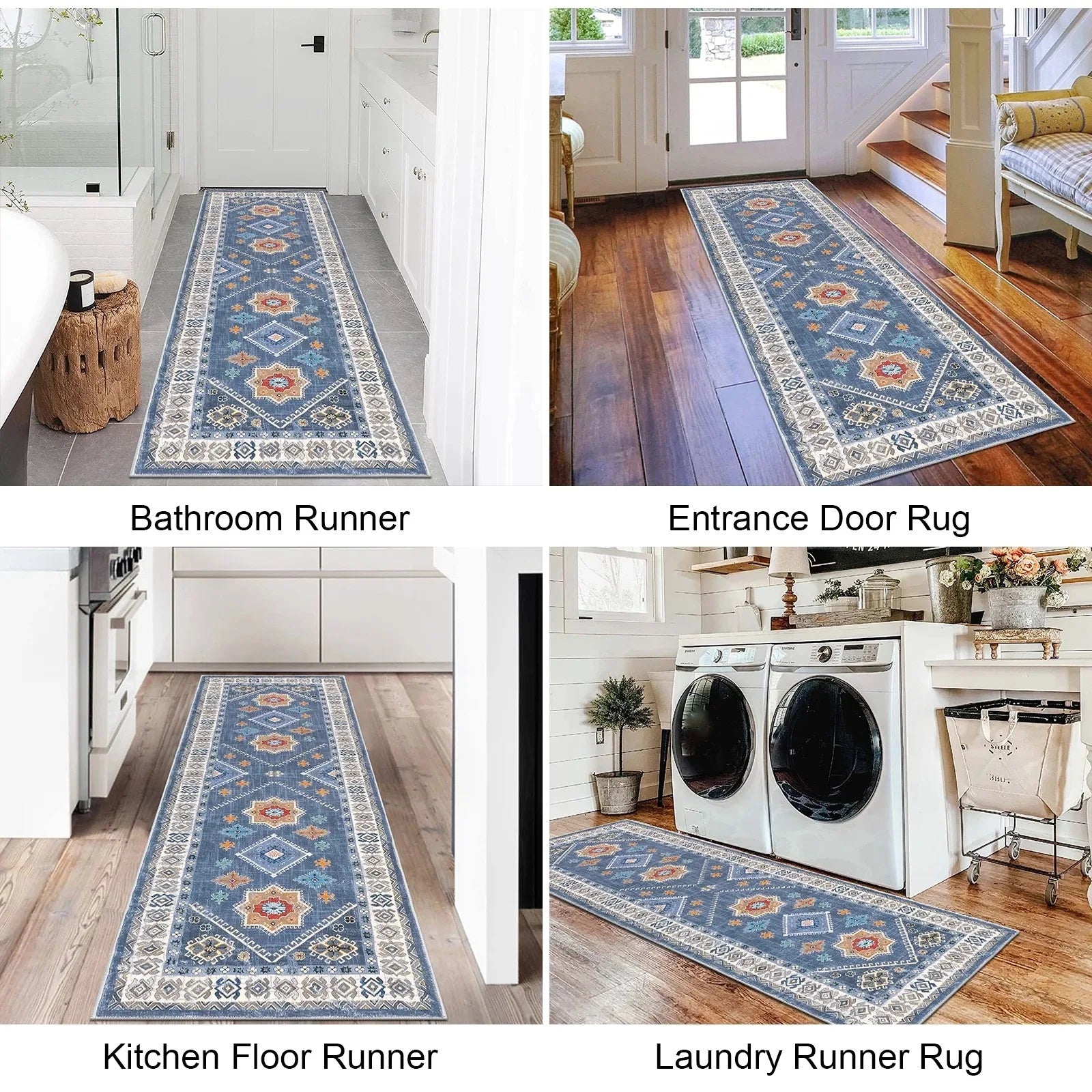VIKAMA Alfombra de terciopelo de cristal bohemio, resistente a la suciedad y fácil de cuidar, para pasillo, alfombra completa, balcón alfombrado, decoración del hogar