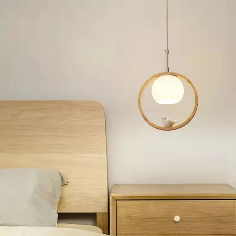 Suspension japonaise en bois, luminaire de chevet pour chambre à coucher, bar de cuisine, lampe à suspendre avec décoration oiseau en résine, pour escalier, porche, livraison directe.