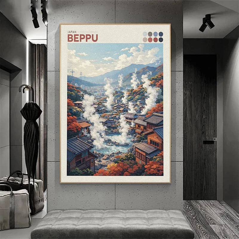 Japan Cityscape Poster Tokyo Shizuoka Cherry Blossoms Mt.Fuji Autumn Torii Gate Okayama Castle Canvas Print Living Room Decor