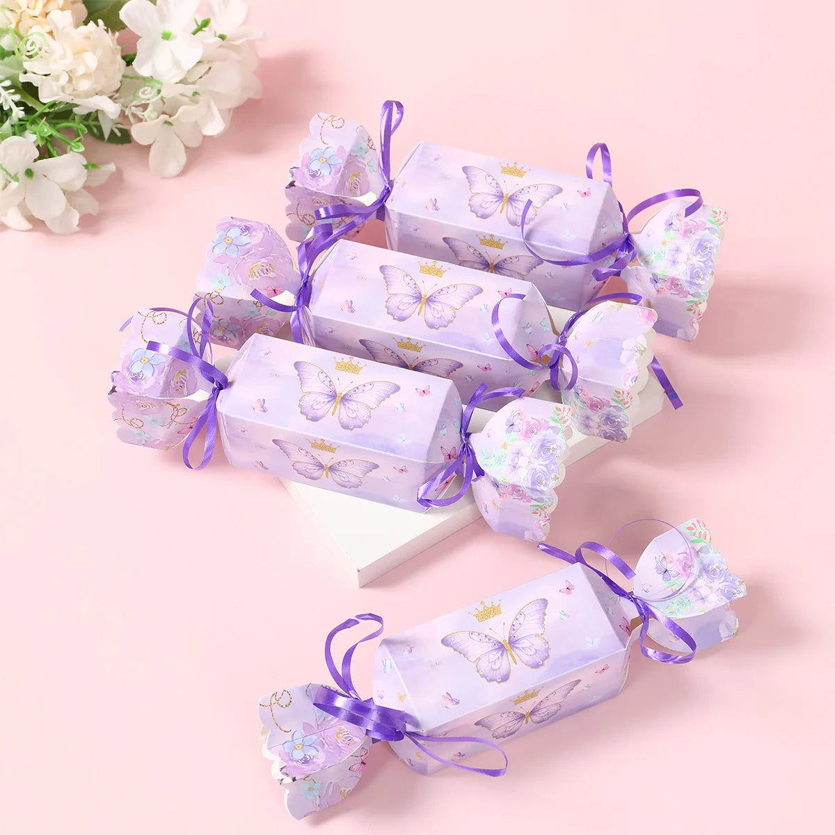 Caja de dulces de mariposa de 6 piezas con cinta, caja de regalo, decoración de fiesta de cumpleaños de mariposa, suministros de fiesta de boda para baby shower de niños