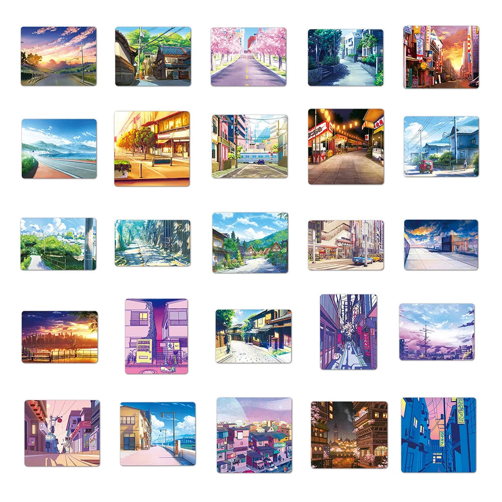 10/30/50pcs Pegatinas de Anime Dibujos Animados Vista Urbana Paisaje Calcomanía Estética Álbum de Recortes Teléfono Diario Laptop Pegatina Impermeable Juguete para Niños