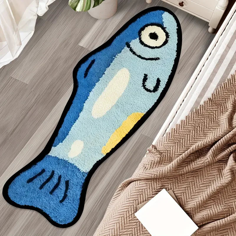 Tapis Vikama Motif Poisson Salé Bleu De Dessin Animé, Doux Et Lavable Pour La Décoration Intérieure, Adapté Aux Salons, Chambres, Entrées Et Cuisines