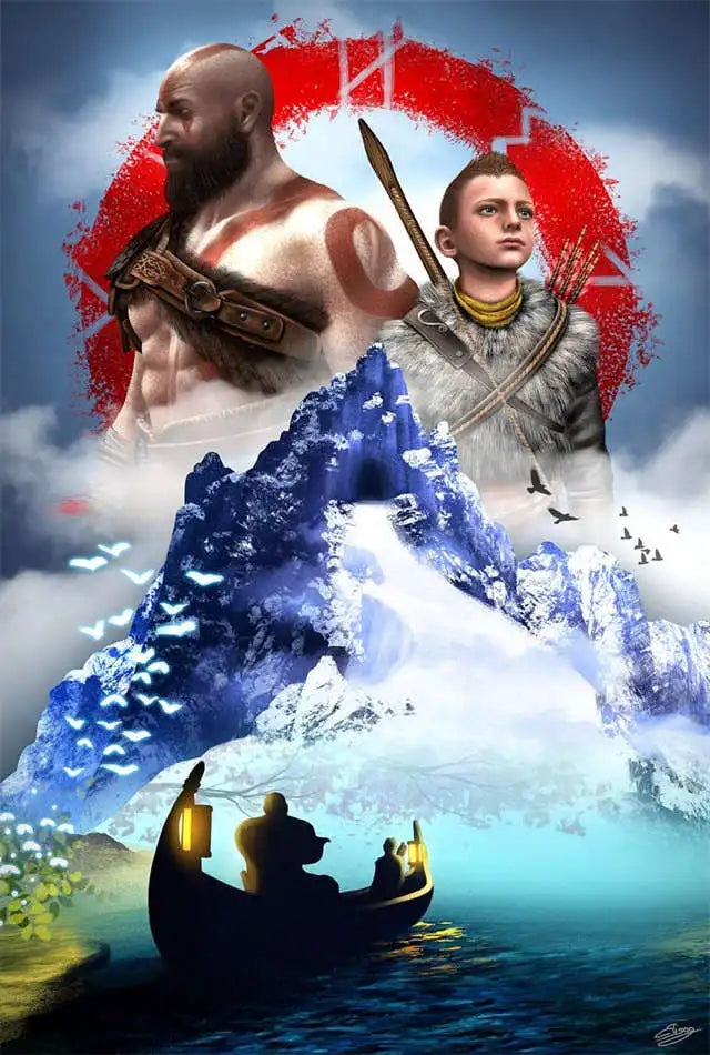 God of War Ragnarok 2022 Poster - Kratos Themed Wall Art for Gaming Room Decor
