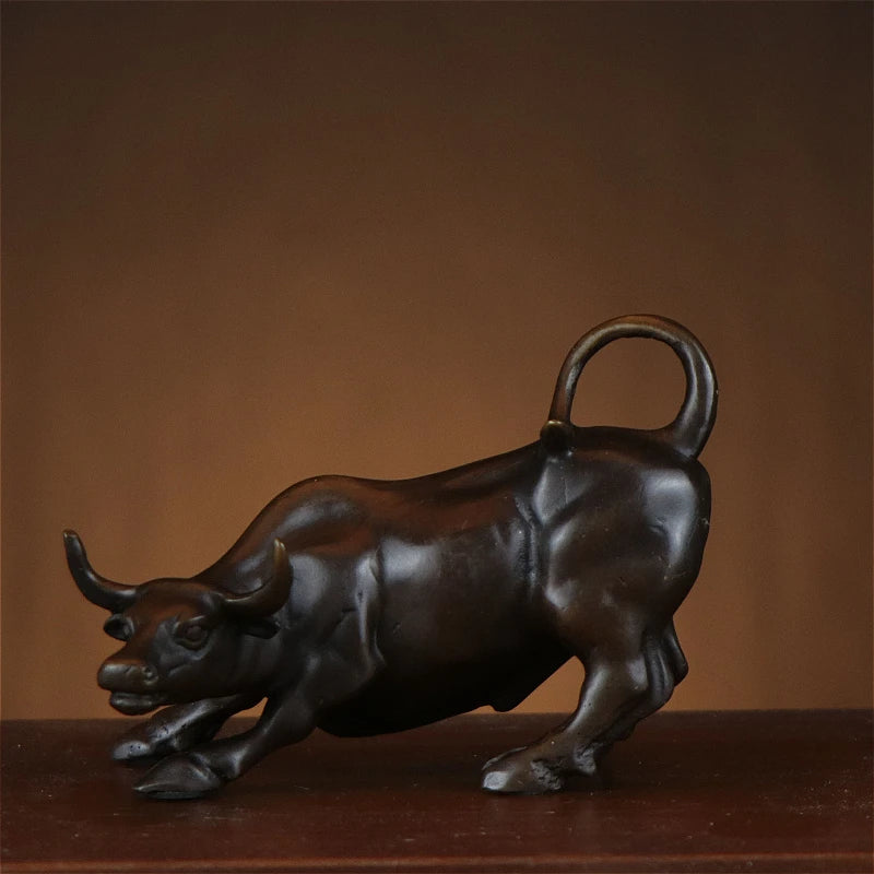 Figura de toro de Wall Street de latón de 12 cm, estatua de toro del mercado de valores, escultura de Feng Shui, regalo de decoración para el hogar y la oficina