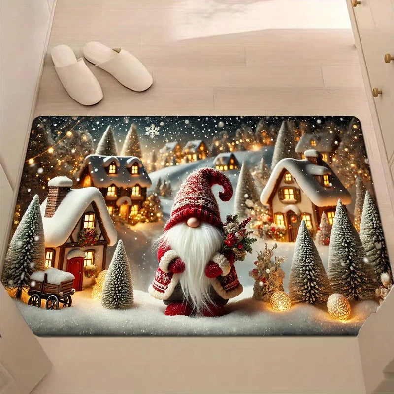 VIKAMA Paillasson de Noël Elfe Flocon de Neige Antidérapant, Isolé, Tapis de Salle de Bain Chaud Tapis d'Entrée de Chambre Tapis de Chevet Décoration Intérieure