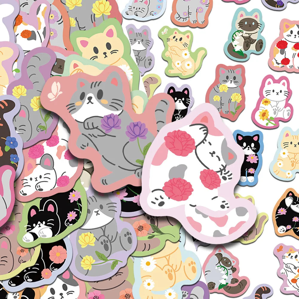 50 autocollants de dessin animé mignon chat pour ordinateur portable, scrapbooking, bagages, guitare, casque, autocollants esthétiques graffiti DIY, cadeaux créatifs