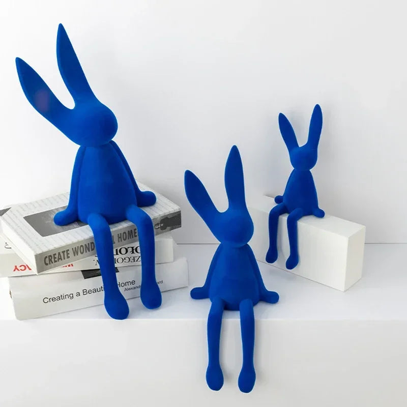 Estatua de conejo flocado de resina, escultura de animal, decoración de conejo hecha a mano, bonita figura de regalo de Pascua, elegante adorno de mesa