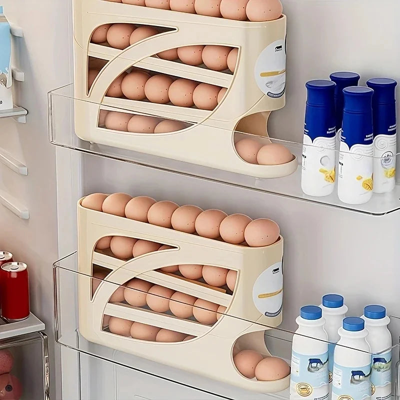 Contenedor rodante de 3 niveles para guardar huevos en la nevera, con capacidad para 24 huevos, estante organizador de gran capacidad para cocina y refrigerador