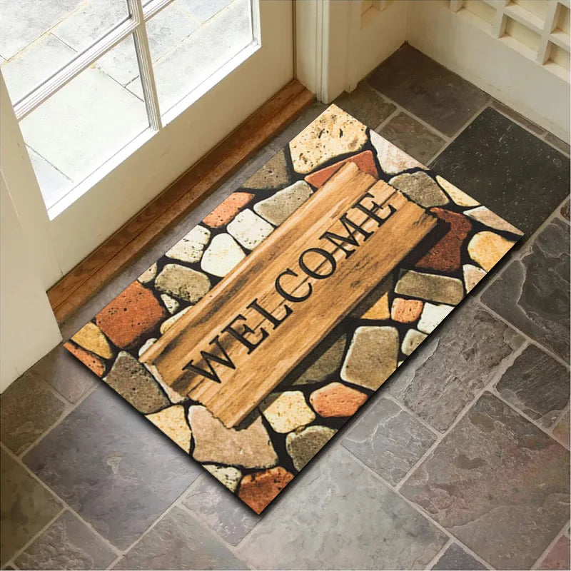VIKAMA Alfombrilla de terciopelo de cristal para suelo, con vetas de madera de piedra, para entrada, felpudo antideslizante, alfombra pequeña de decoración para el hogar de 40x60cm