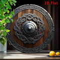 Decoración de pared metálica de escudo vikingo nórdico 2D plano con nudos celtas, marrón oscuro, para hogar, oficina, bar, cafetería