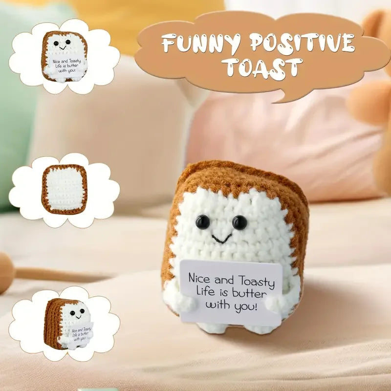 Muñeco Tostada Alegría Positiva: Juguete de Ganchillo de 2.56" con Tarjeta de Ánimo - Perfecto para Reuniones de Amigos Decoración de Año Nuevo
