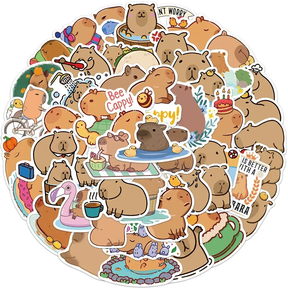 50PCS Cartoon Cute Animals Plump Capybara Graffiti Stickers Scrapbook Laptop Phone Luggage Diary Waterproof Sticker Toys