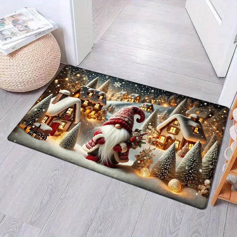 VIKAMA Paillasson de Noël Elfe Flocon de Neige Antidérapant, Isolé, Tapis de Salle de Bain Chaud Tapis d'Entrée de Chambre Tapis de Chevet Décoration Intérieure