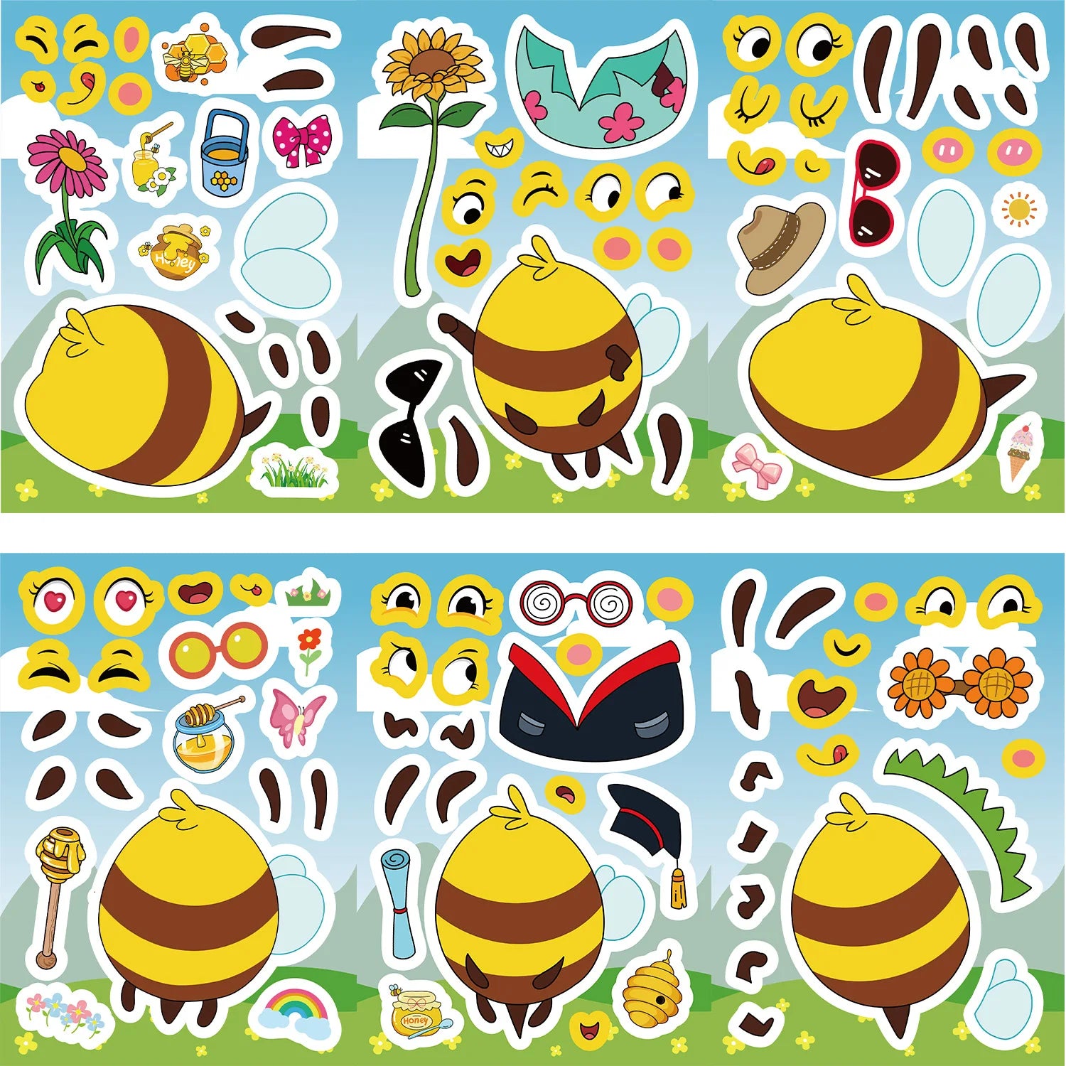 8/16/24PCS Juguete Pegatinas de Rompecabezas Expresiones de Abejas de Dibujos Animados Haz Pegatinas de Caras Manualidades DIY Pegatinas Impermeables