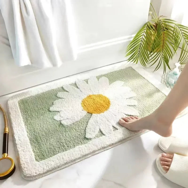 VIKAMA | Alfombra de cachemira sintética con flores frescas - Antideslizante, alfombrilla de baño absorbente/felpudo para salón/alfombrilla multiusos