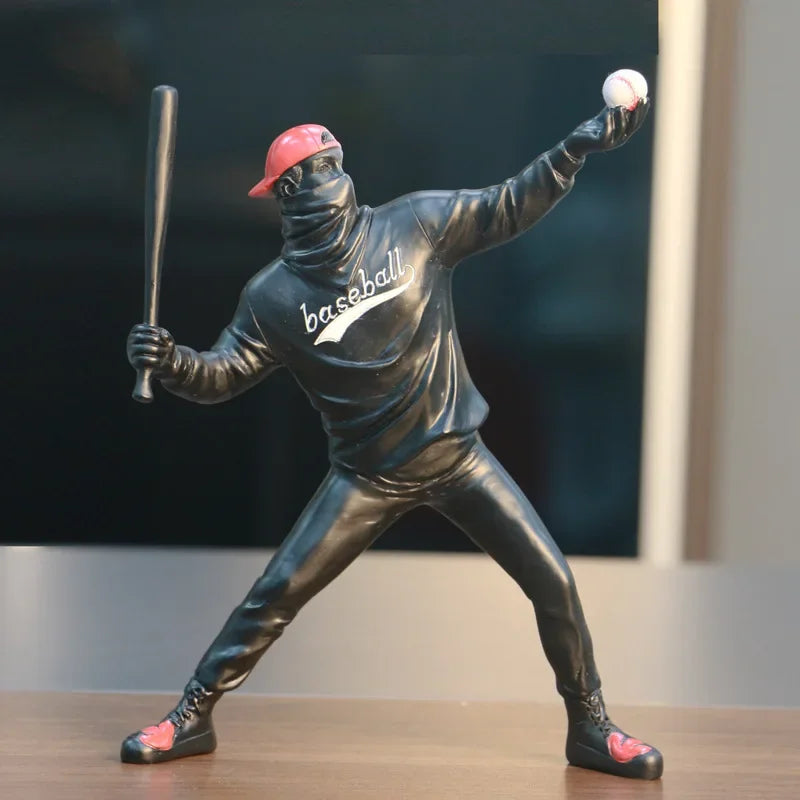 Décoration intérieure Résine Rue Art Abstrait Statue Sculpture Figurine Jouet Figure de Baseball Décoration de la Maison du Bureau