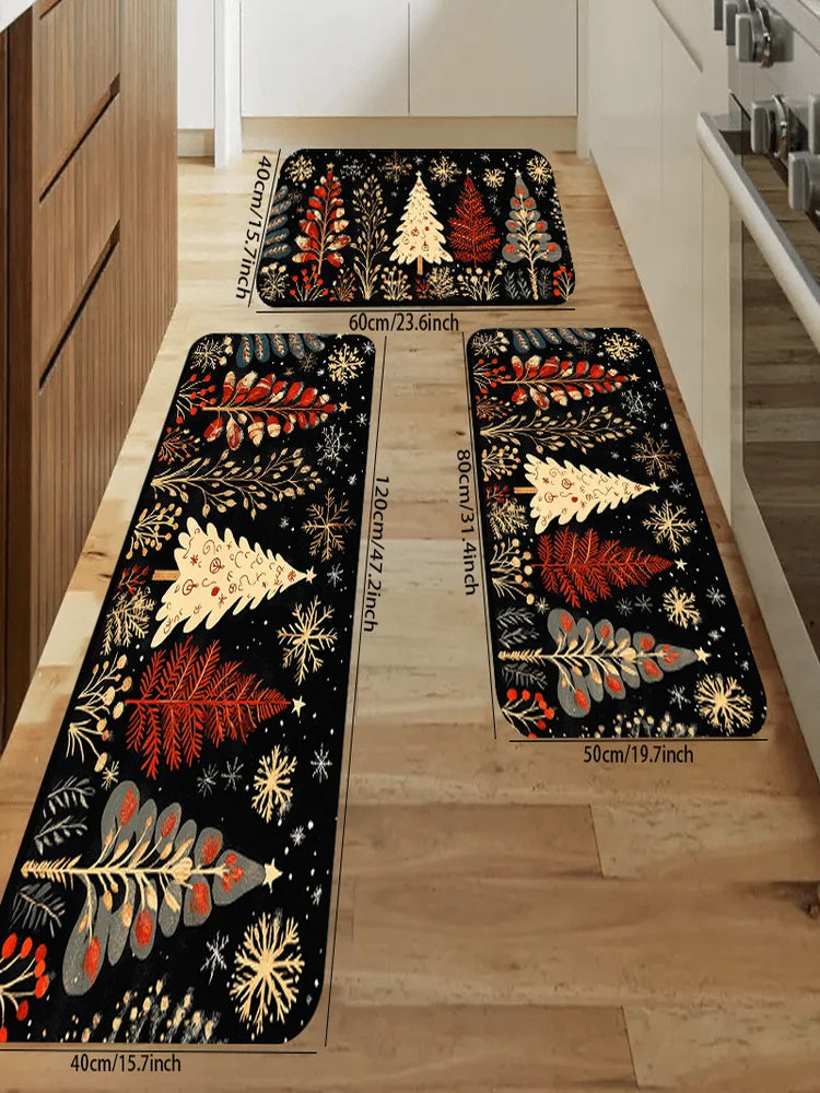 VIKAMA Alfombra de Navidad Alfombra de árbol de Navidad Alfombra de cocina Alfombra larga Felpudo absorbente Alfombra para sala de estar Sofá Alfombra de suelo