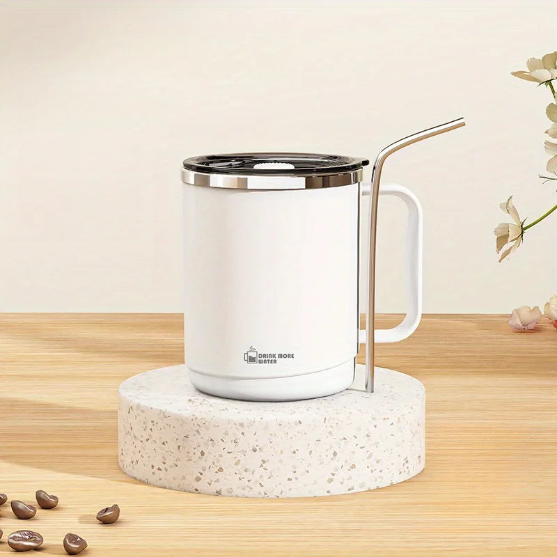 Taza de acero inoxidable con tapa, taza de oficina de gran capacidad, taza para bebidas, taza de café doméstica para hombres y mujeres.