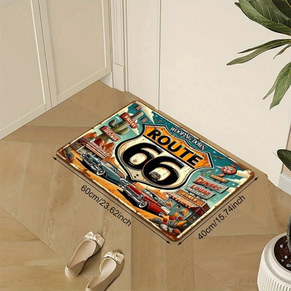 Alfombra con estampado temático de coche de carreras vintage VIKAMA, felpudo antimanchas para interior y exterior, alfombrilla para suelo de balcón y lavadero, decoración del hogar