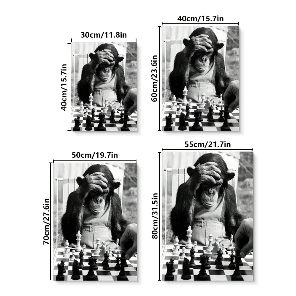 Classic Vintage Animal Wall Art Monkey Playing Chess HD Canvas Printed Poster Home Living Room Bedroom Decorative Painting