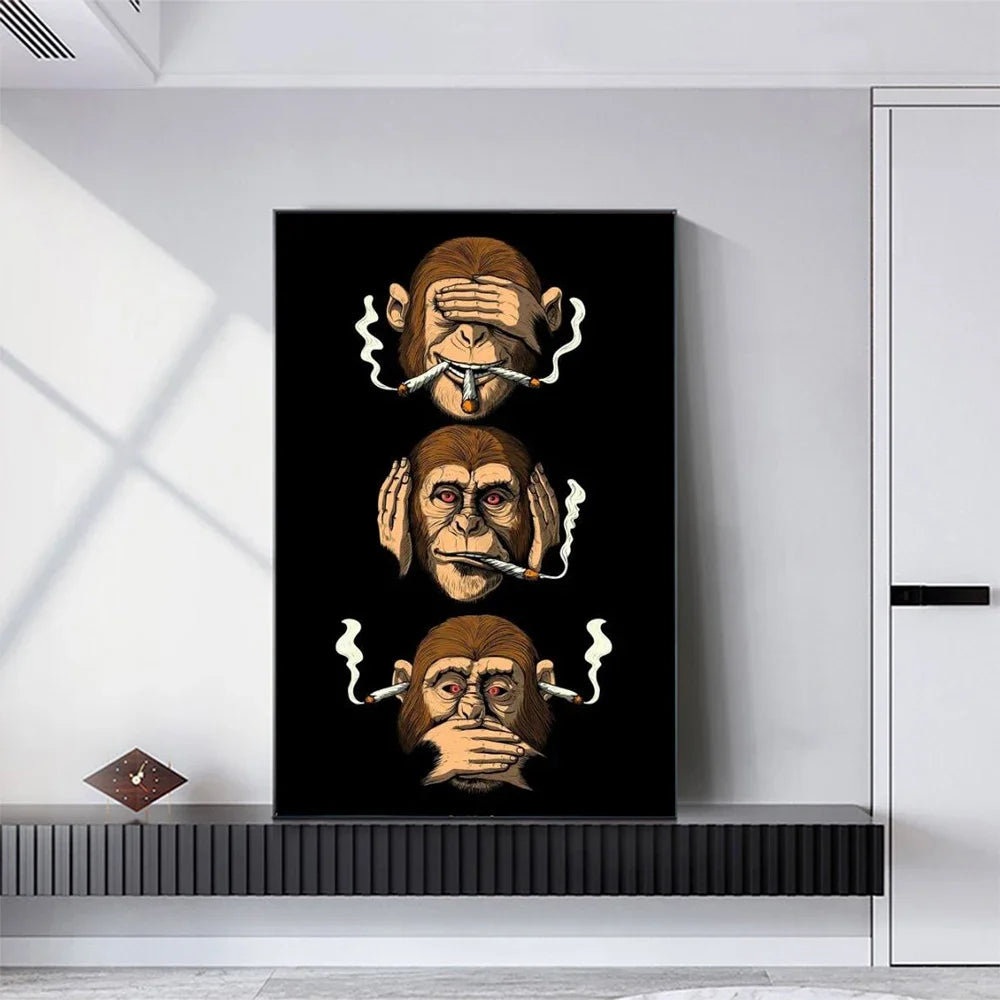 Art mural abstrait classique, affiche drôle, humour, singe fumeur, impression sur toile HD, décoration murale pour salon et chambre à coucher
