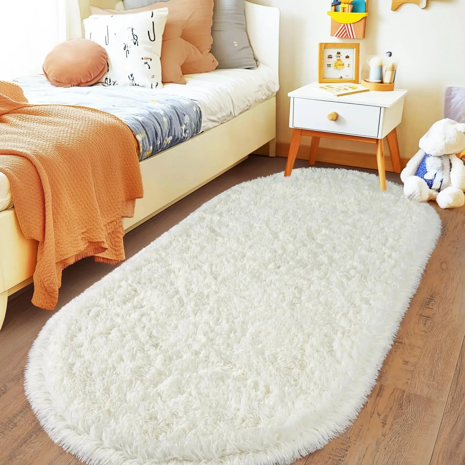 VIKAMA Alfombra de Lana Sencilla y Suave, Alfombra Suave y Esponjosa para Mesita de Noche de Dormitorio, Alfombra para Piso de Habitación Infantil, Decoración del Hogar