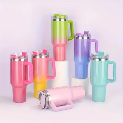 1 vaso de cristal liso y plano con tapa y pajita, hervidor de acero inoxidable de 30 onzas/40 onzas con asa, taza de agua portátil.