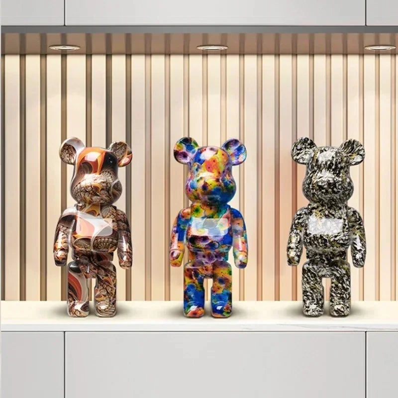 27cm/10 pouces Figurine d'ours Graffiti Décoration d'intérieur Animal Ornement Abstrait Pot de rangement d'argent Sculpture de chambre moderne Décor de table