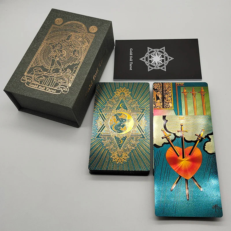 Nouvelles cartes de tarot dorées, magnifique jeu étanche, jeu de société mystère, oracle de divination coloré avec boîte cadeau
