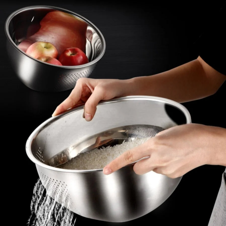 Colador de cocina, colador de acero inoxidable, lavador de arroz, cuencos para lavar vegetales y frutas para limpiar arroz y herramientas de cocina