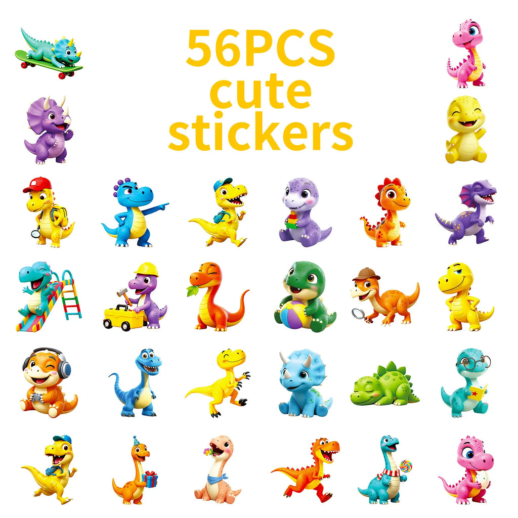 56/112PCS Pegatinas de Graffiti de Dinosaurios de Dibujos Animados en 3D Lindas Pegatinas de Recompensa para Cuadernos de Papelería de Decoración de Dinosaurios