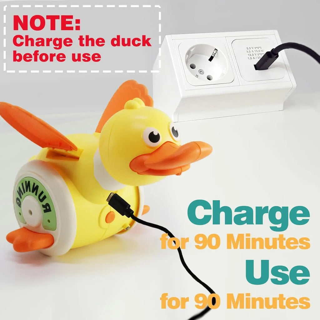Canard Électrique Rotatif Simulation Recherche de Nourriture Rotation Libre Son&Lumière Musique Tummy Time Jouets de Ramper Jouet Éducatif