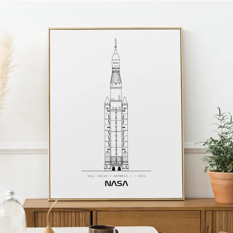 NASA et SpacX Affiche Fusée Spatiale Minimaliste Plans Toile Peinture Art Mural Moderne pour Salon Décoration Intérieure