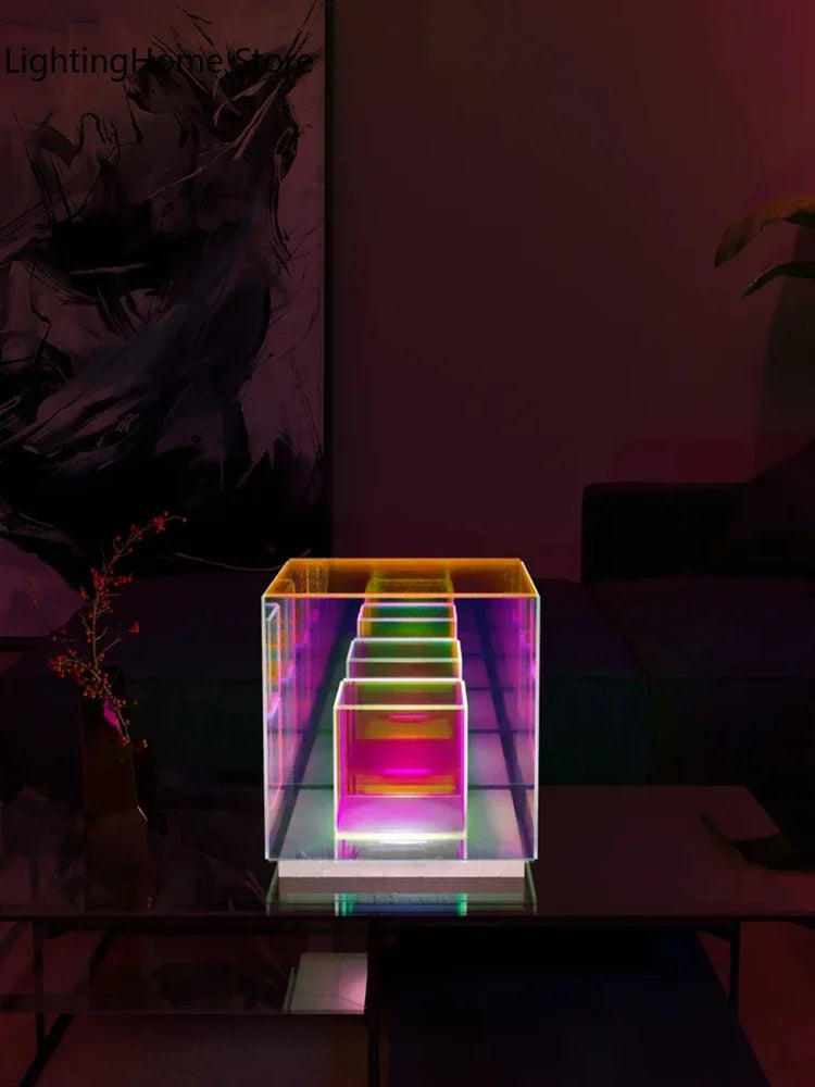 Colorful Cube Table Lamp Led Colored Acrylic Table Lamps For Living Room Bedroom Nordic Home Decor Light Night Bedside Lamp