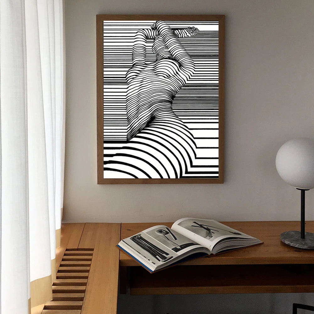 Arte de pared abstracto moderno, imagen de mujer desnuda en blanco y negro, póster impreso en lienzo HD, decoración para sala de estar, hogar, pasillo