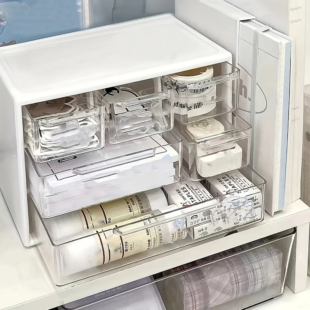 1PC Large-Capacity Plastic Desk Organizer with Drawer – Multifunctional Office Supplies & Stationery Storage–Bedroom Organizer