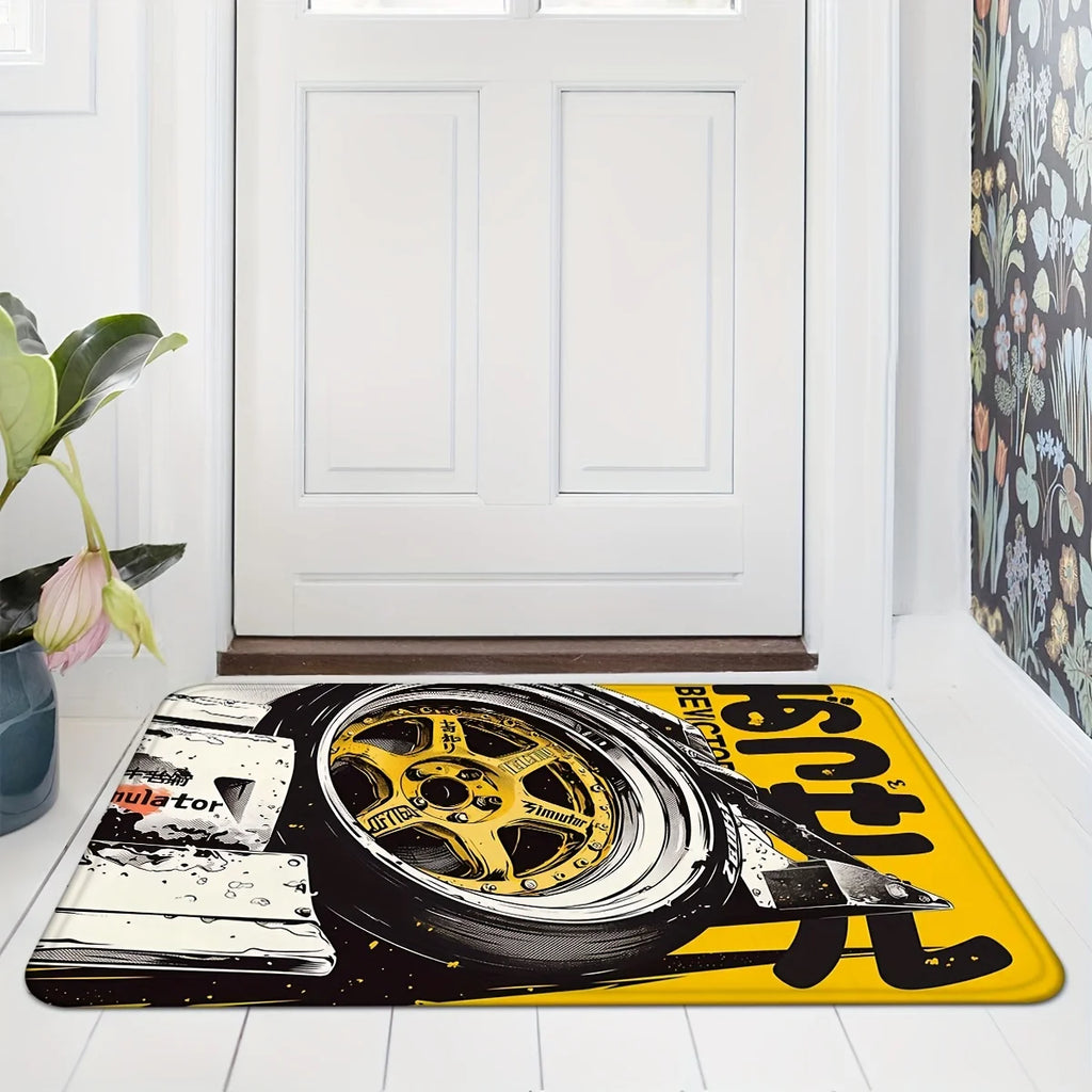 Tapis de porte d'entrée antidérapants VIKAMA Racing Wheels, tapis de chambre à coucher et de salle de bain à réduction de bruit, décoration intérieure