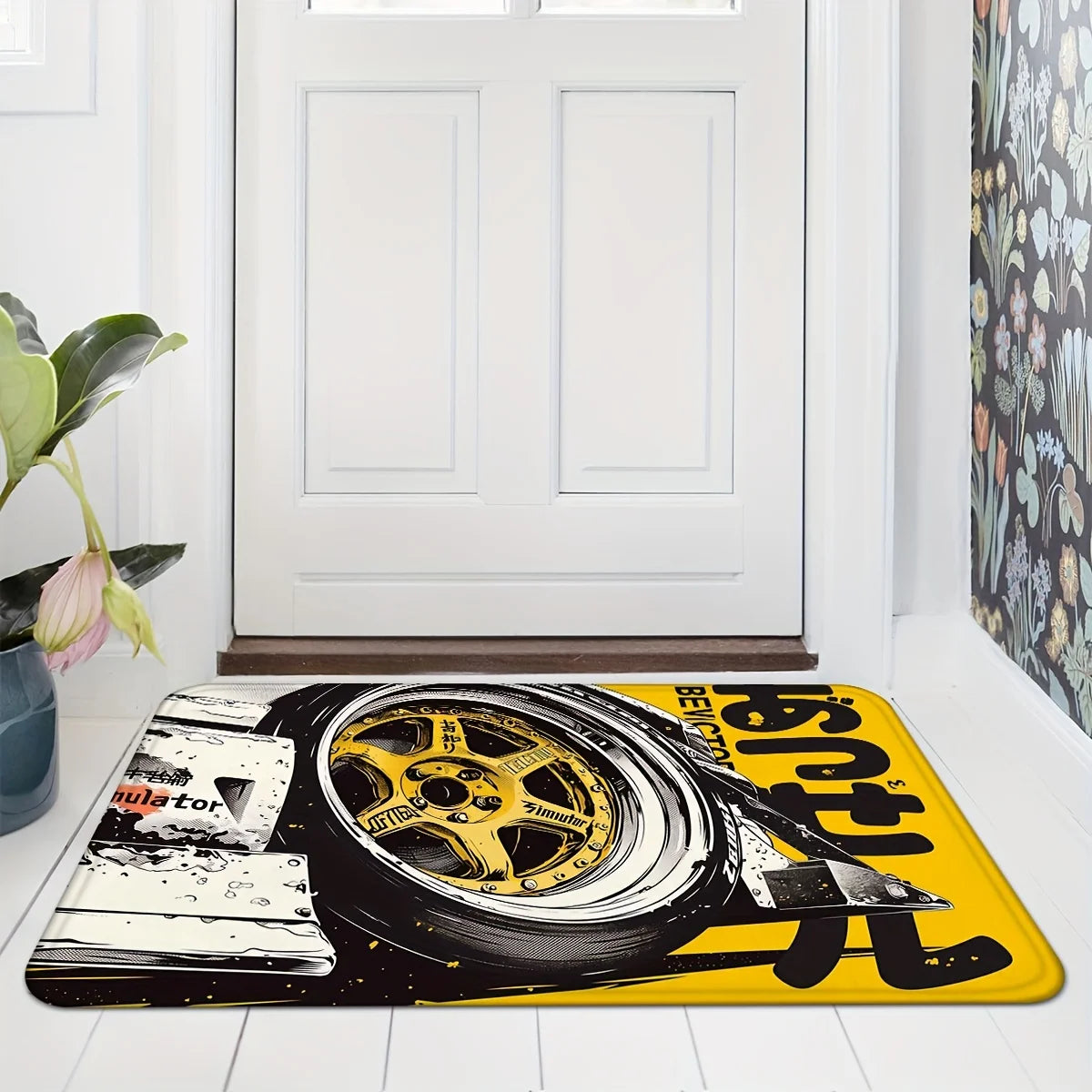 Tapis de porte d'entrée antidérapants VIKAMA Racing Wheels, tapis de chambre à coucher et de salle de bain à réduction de bruit, décoration intérieure