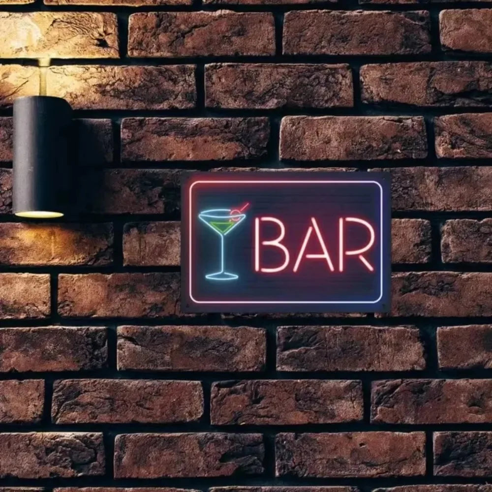 BrandName 1pc Bar Neon Sign | 'Bar Open' Vintage Metal Look | Home Bar/Store/Party Decor + Business Hours Sign