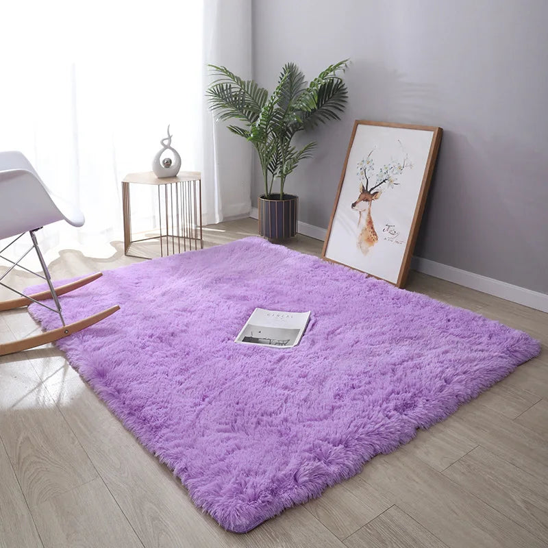 VIKAMA Alfombra de seda simple y moderna con teñido anudado, alfombra de felpa suave para sala de estar, dormitorio, manta de cama, alfombra antideslizante para habitación de niños