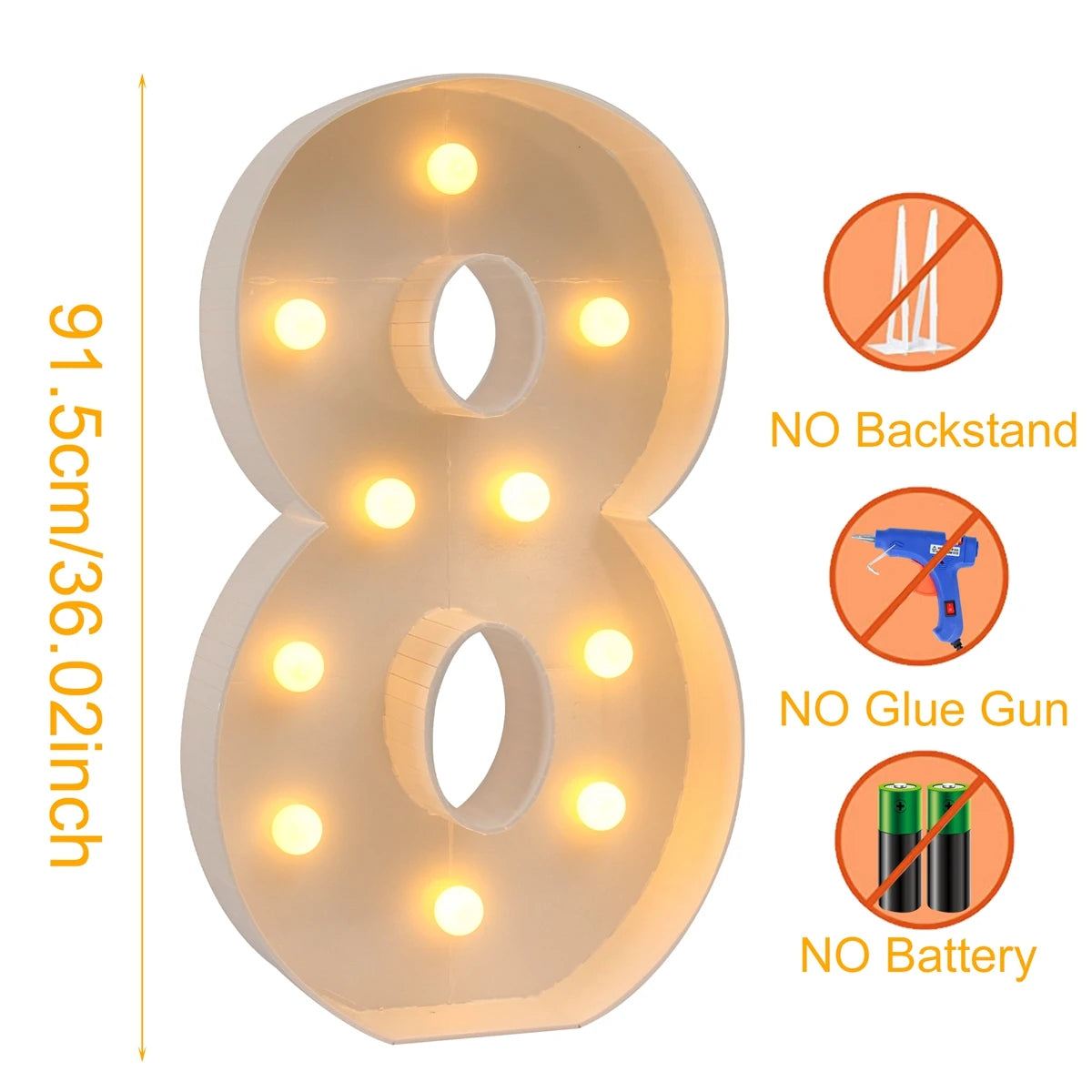 91.5cm Giant Led Light Birthday Number Figure 1st Birthday Anniversary Wedding Baby Shower Decor 30 40 50 Birthday Number Frame