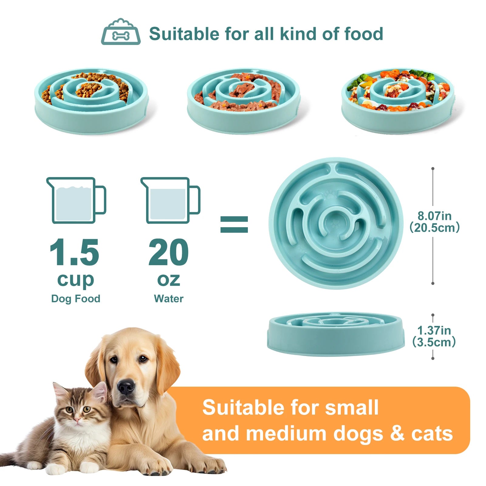Cuenco de Alimentación Lenta para Perros, Divertido, Antideslizante, Anti-Glotones, para Comer Más Despacio, Respetuoso con el Medio Ambiente, para Perros Pequeños, Medianos y Grandes, Cachorros