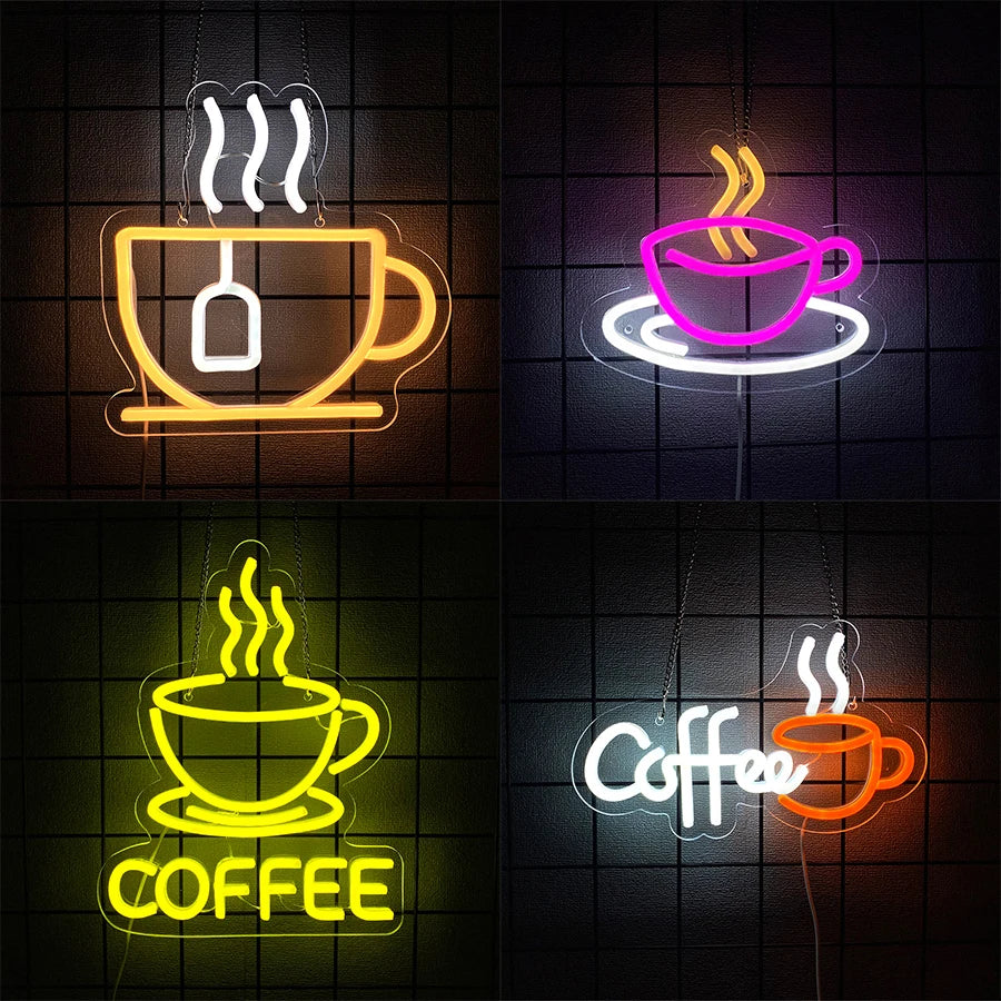 Enseigne néon LED Café, Enseigne Café Super Lumineuse, Alimentation USB, Idéale pour Décoration d'Art, Comptoir de Café et Entreprise.